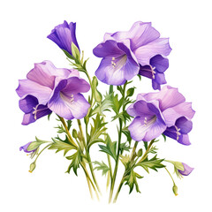 Beautiful Purple Canterbury Bells Flower Bouquet Botanical Watercolor Painting Illustration