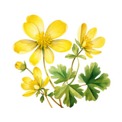 Fototapeta premium Cute Yellow Celandine Flower Botanical Watercolor Painting Illustration