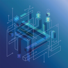 Technological background with geometric isometric shapes, figures and lines. Modern abstract background for presentation, web, print, poster, print, wallpaper, flyers and more. Vector illustration