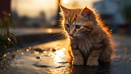 a stray cat with wet hair and helpless eyes with Generative AI