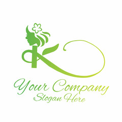 Abstract logo design. Evergreen concept, K icon, A icon, N icon, woman head silhouette icon, leaf icon for SPA, Beauty, brand identity, business card, etc.