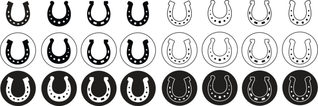 Horseshoe icons Set. Black flat silhouette of horseshoe on transparent background. Horseshoe logos editable stock suitable for company logo, print, digital, apps, and other marketing material purpose.