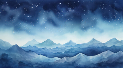 Background landscape sky starry illustration blue background nature night abstract galaxy space watercolor art