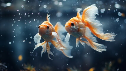 Goldfish swimming in the aquarium, closeup stock photo - obrazy, fototapety, plakaty