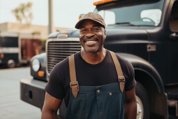 Fototapeta na wymiar Portrait of a middle aged truck driver