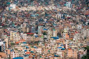 Kathmandu - the capital of Nepal bird eye view to the city center overloaded with poor quarters....