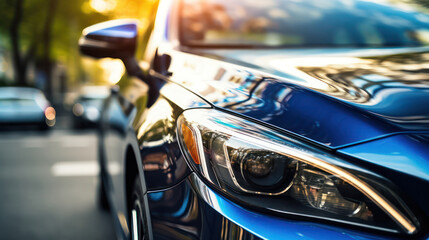 Fototapeta na wymiar Gleaming Elegance, Closeup of a Shining New Car - Automotive Perfection Up Close.