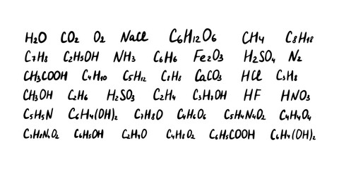 Chemical formula. Vector doodle illustration. Education element.