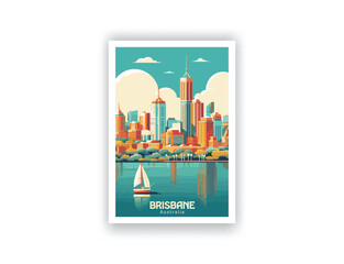 Brisbane, Australia. Vintage Travel Posters, Vector illustration, Digital, Design, Famous Tourist Destinations, Prints Wall, Living Room Decor
