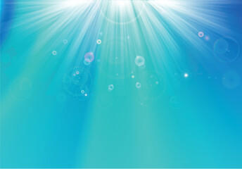 Cool blue aqua background with bright sunbeams. - 695997257