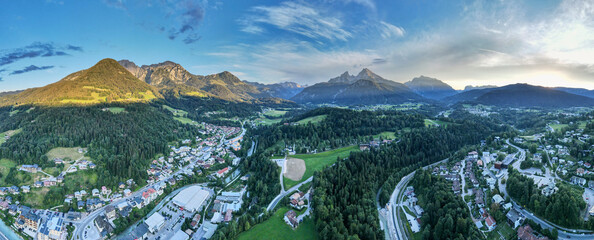 Berchtesgaden City shape during summer time in panorama format 