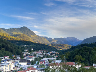 Berchtesgaden City shape during summer time in panorama format 