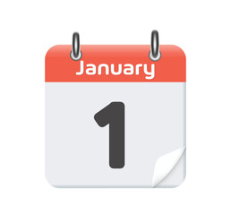 January 1. Calendar icon on transparent background. Vector illustration. Flat style.
