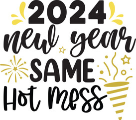 New Year 2024 text design for T-shirts and apparel on plain white transparent isolated background for shirt, hoodie, sweatshirt, card, tag, mug, icon, logo or badge