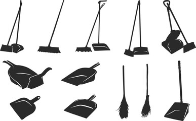Dustpan SVG, Dustpan silhouette, Broom and dustpan SVG, Broom SVG, Cleaning Brush SVG, Dustpan bundle, Broom and dustpan icon, Dustpan clipart,  Broom and dustpan silhouette - obrazy, fototapety, plakaty