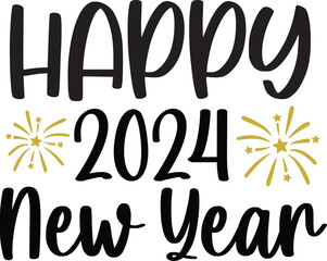 New Year 2024 text design for T-shirts and apparel on plain white transparent isolated background for shirt, hoodie, sweatshirt, card, tag, mug, icon, logo or badge