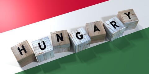 Hungary - wooden cubes and country flag - 3D illustration