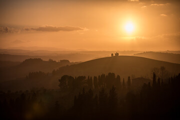 sunset on the Tuscany Mountains, Italy - 695999636