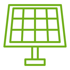 Solar cell panel and sun green energy line icon.