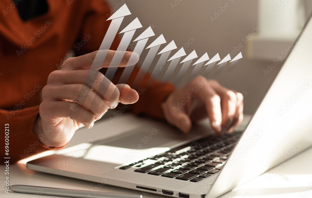 Aufkleber people using tablets and using tablet with a business graph showing up in a virtual screen. new star