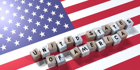 United States of America - wooden cubes and country flag - 3D illustration