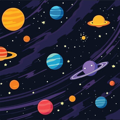 Space theme too many planets flat design 