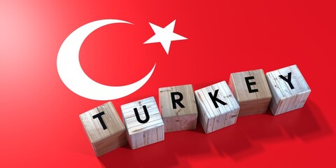 Turkey - wooden cubes and country flag - 3D illustration