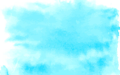 Watercolor background abstract hand painting bright sky blue color. Bright vector backdrop watercolor wash wet brush azure ink splas white paper texture. Water paint pouring for spring card or banner.