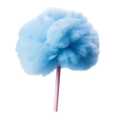 cotton candy cut out. Realistic blue cotton candy on pink plastic stick. isolated on transparent