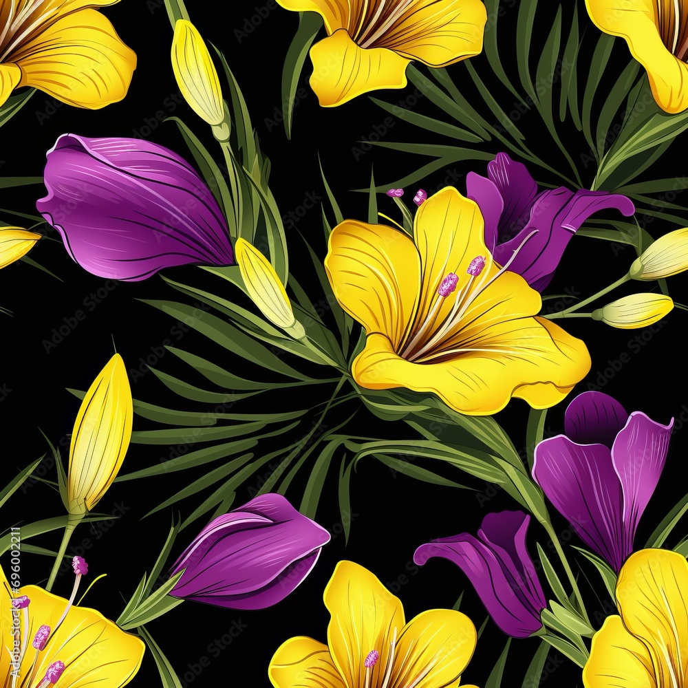 Poster enchanting freesia flower blooms top view seamless pattern for versatile design projects