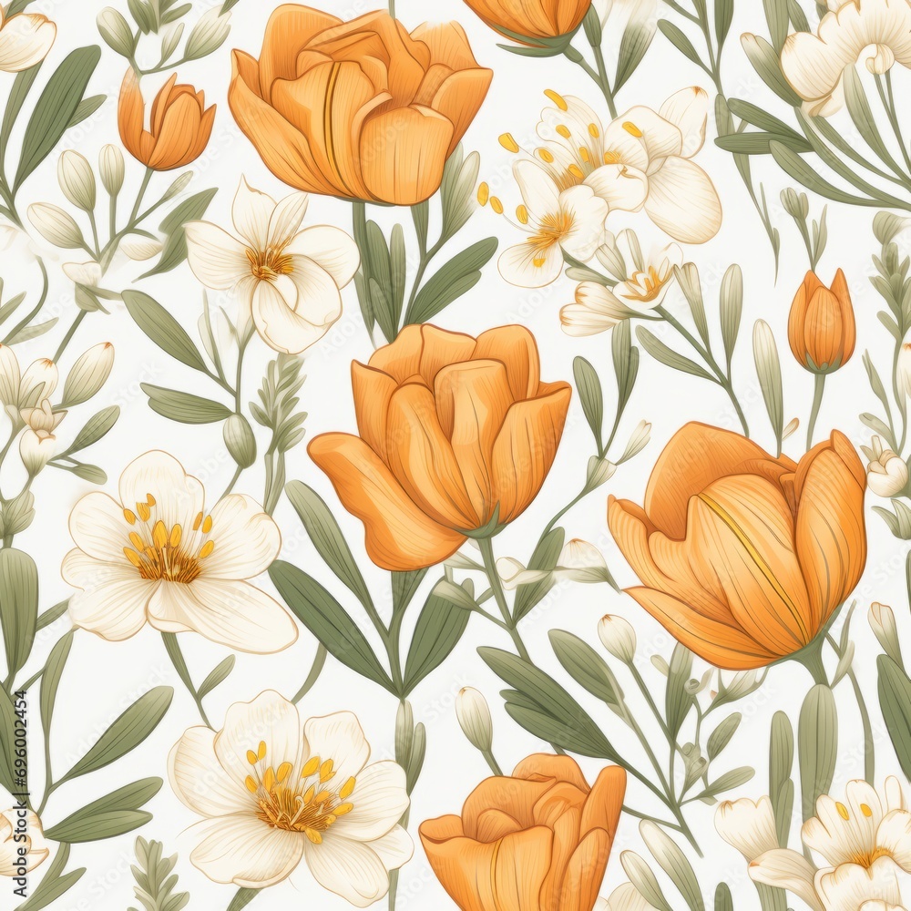 Poster exquisite top view seamless pattern featuring a captivating array of blooming freesia flowers
