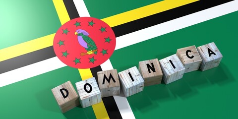 Dominica - wooden cubes and country flag - 3D illustration