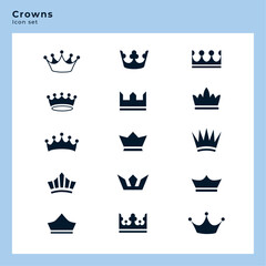 Ensemble d'icônes de couronne. Collection d'illustration vectorielle de couronnes de rois et rennes.  Silhouette, icône éditable