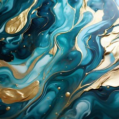Abstract blue and gold marble artwork, a fusion of liquid patterns and artistic creativity. A modern and vibrant visual delight