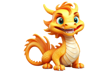 Cartoon cute chinese yellow dragon cut out. chinese dragon isolated on transparent