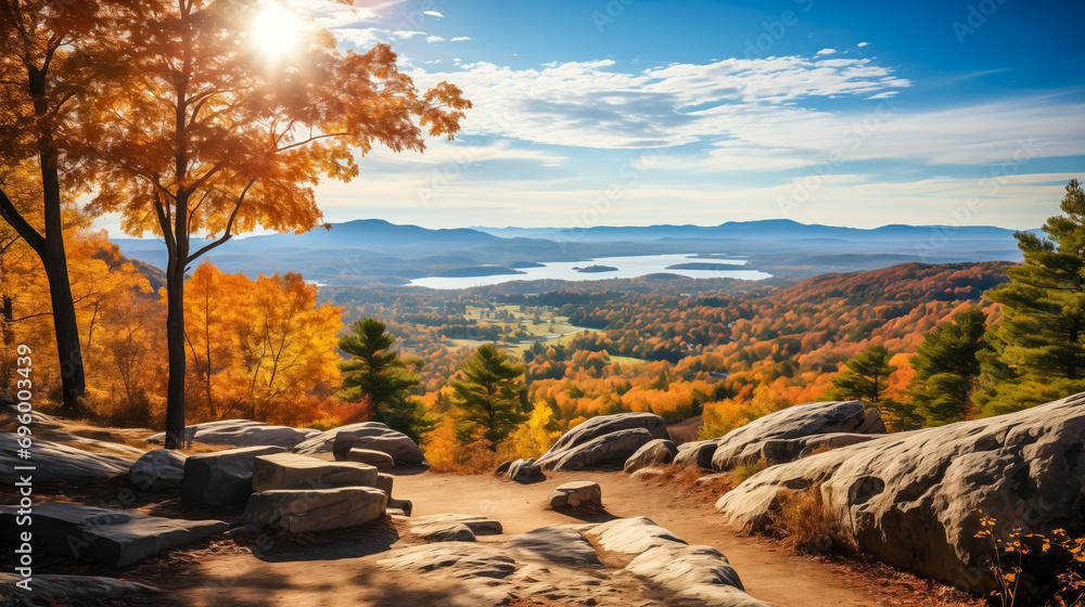 Poster stunning panoramic view of autumn foliage from a high vantage point with space for text