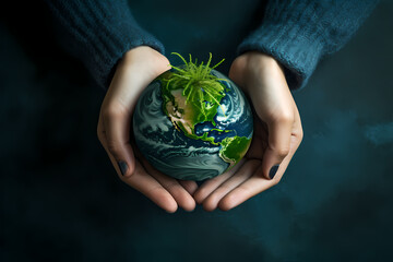 Environment Earth Day In the top view the hands holding green earth