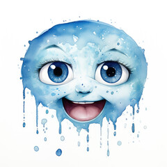 watercolor Face with Tears of Joy emoji Clocky clipart, Generative Ai