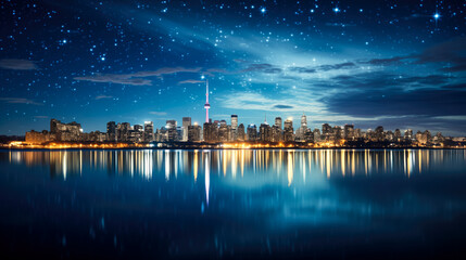 Cityscape Silhouette during Earth Hour with Stars Twinkling Above to Emphasize Energy Saving