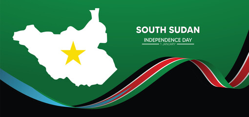 South Sudan Independence Day flag ribbon 1 January vector poster