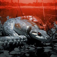 Image of Anaconda in Swamp forest, Generative ai.