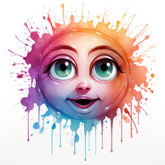 watercolor Face with Tears of Joy emoji Clocky clipart, Generative Ai