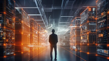 Futuristic Professional in Modern Data Center Using Supercomputer