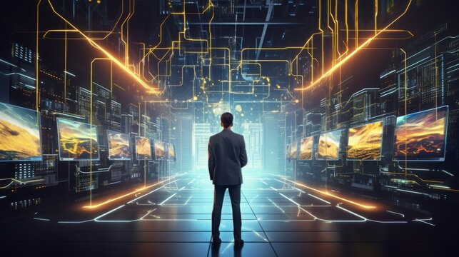 Futuristic Professional in Modern Data Center Using Supercomputer