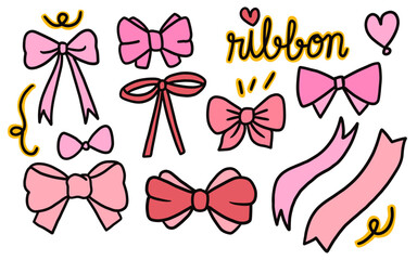 ribbon doodle hand drawn cartoon vector set