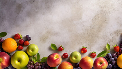 cement background with fruits surrounding fruits
