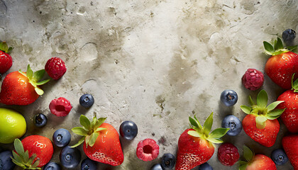 cement background with fruits surrounding fruits