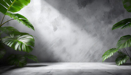 cement background Loft style with monstera deliciosa sunlight shining from above
