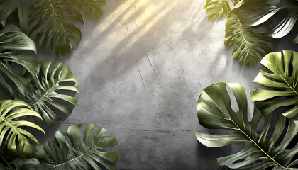 cement background Loft style with monstera deliciosa sunlight shining from above