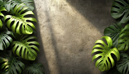 cement background Loft style with monstera deliciosa sunlight shining from above